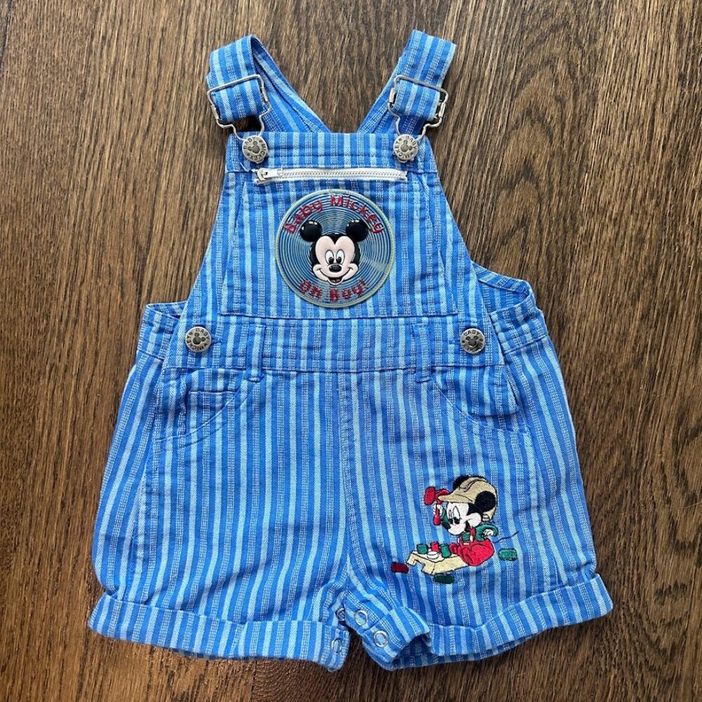 Disney Vintage Baby Mickey Pinstripe Overalls Size 12 Months